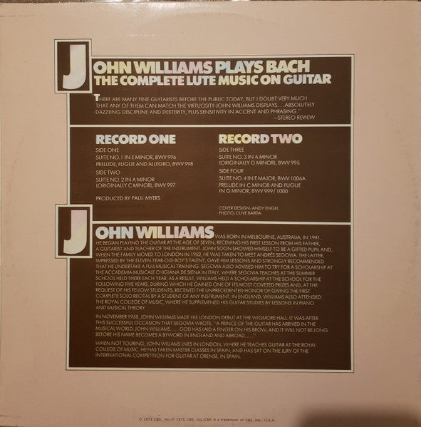 John Williams (7) :  Plays Bach The Complete Lute Music On Guitar  (2xLP, Gat)