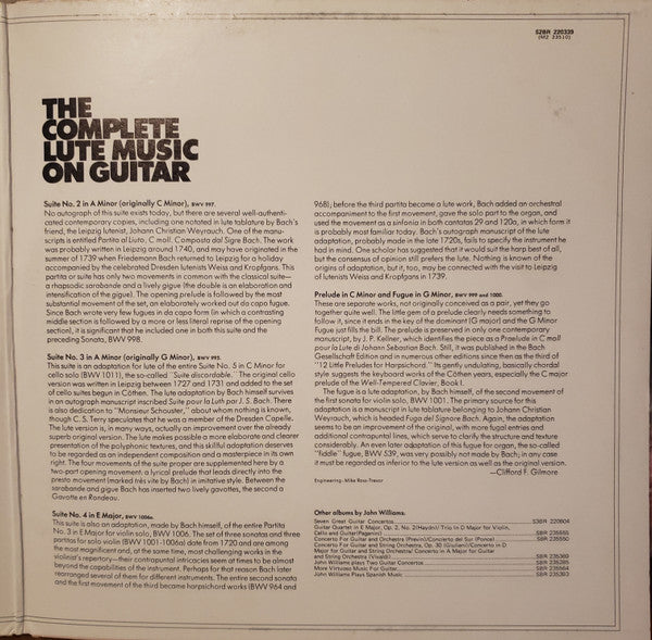 John Williams (7) :  Plays Bach The Complete Lute Music On Guitar  (2xLP, Gat)