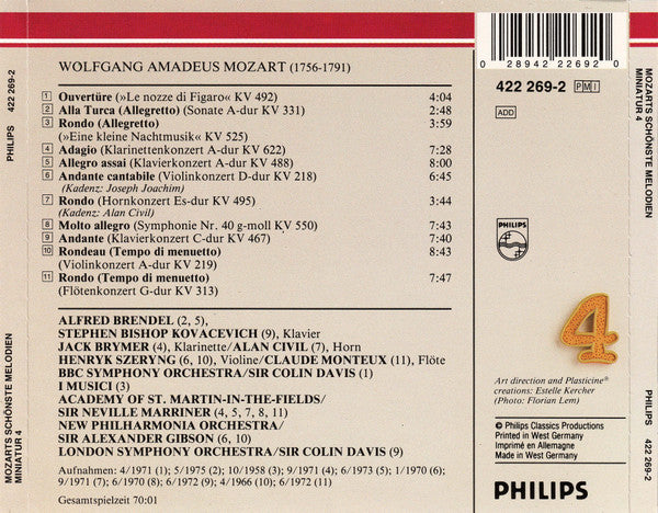 Wolfgang Amadeus Mozart, Alfred Brendel, I Musici, Sir Neville Marriner : Die Schönsten Melodien (CD, Comp)