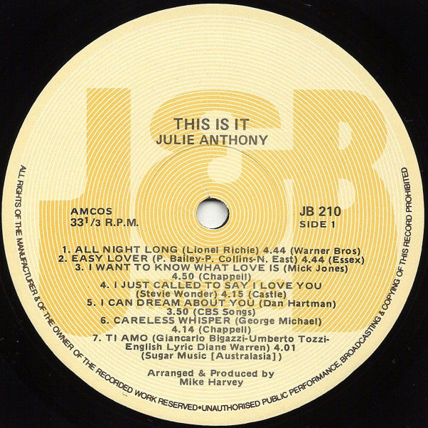 Julie Anthony : This Is It (LP, Album)