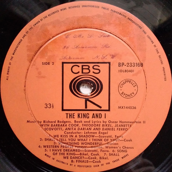 Barbara Cook, Theodore Bikel, Jeanette Scovotti, Lehman Engel : The King And I (LP, Album, Mono)