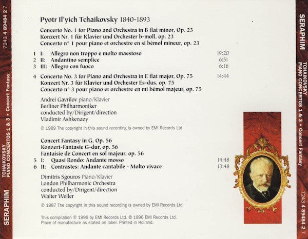 Pyotr Ilyich Tchaikovsky : Piano Concertos 1 & 3 • Concert Fantasy (CD, Comp)