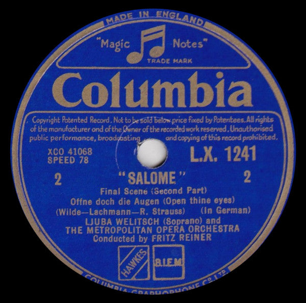 Richard Strauss - Ljuba Welitsch And The Metropolitan Opera Orchestra* Conducted By Fritz Reiner : Salome - Final Scene (2xShellac, 12")