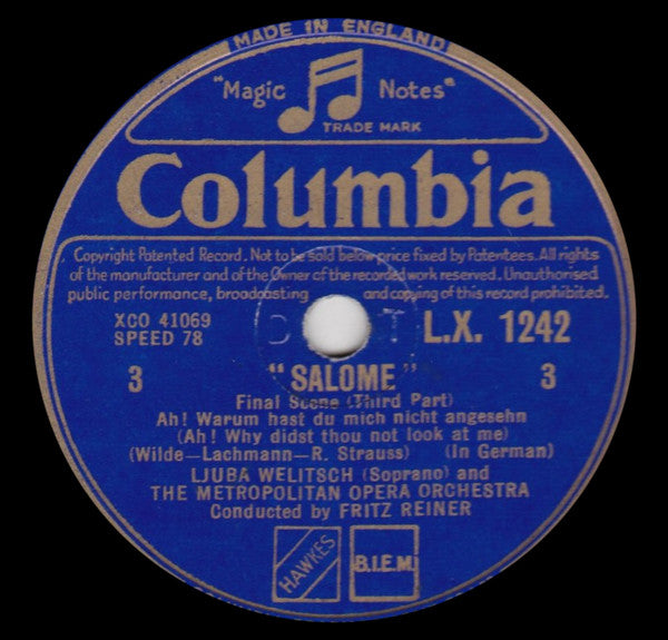 Richard Strauss - Ljuba Welitsch And The Metropolitan Opera Orchestra* Conducted By Fritz Reiner : Salome - Final Scene (2xShellac, 12")