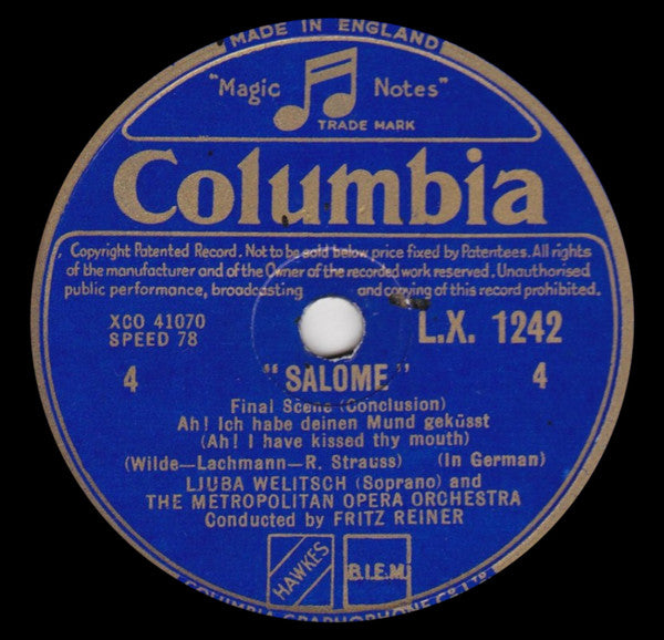 Richard Strauss - Ljuba Welitsch And The Metropolitan Opera Orchestra* Conducted By Fritz Reiner : Salome - Final Scene (2xShellac, 12")