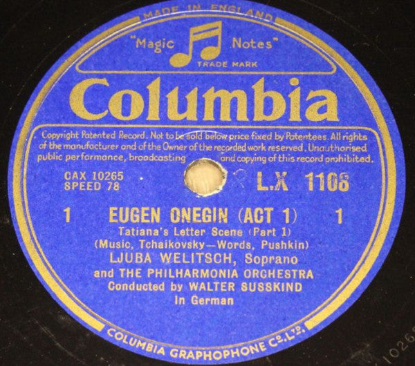 Pyotr Ilyich Tchaikovsky, Ljuba Welitsch, Walter Susskind, Philharmonia Orchestra : Eugen Onegin (Act 1) (2xShellac, 12")