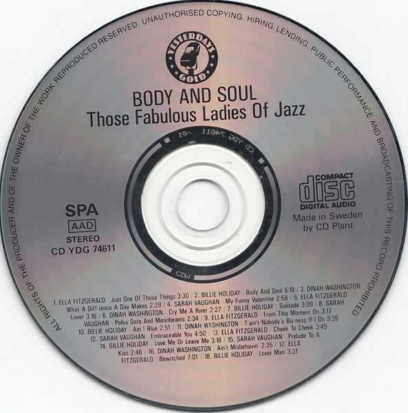 Various : Body And Soul, Those Fabulous Ladies Of Jazz (CD, Comp)