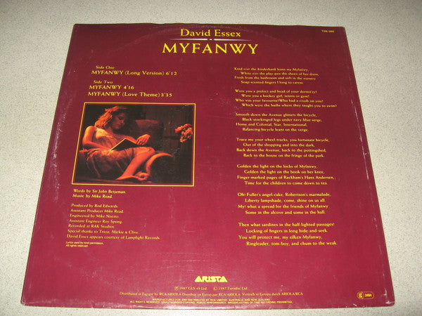 David Essex : Myfanwy (Long Version) (12", Single)