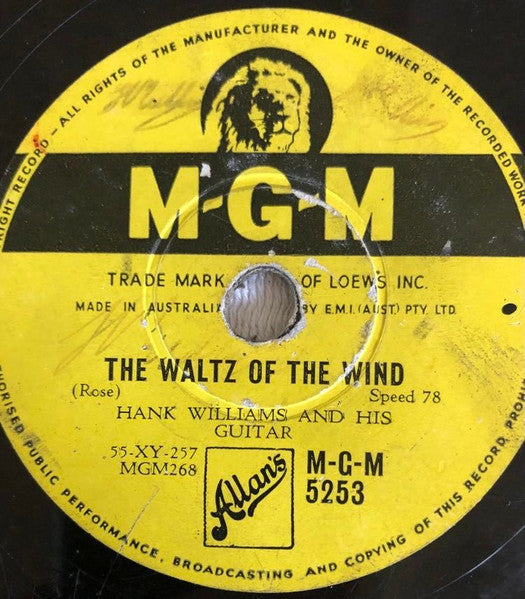 Hank Williams : The Waltz Of The Wind / No One Will Ever Know (Shellac, 10")