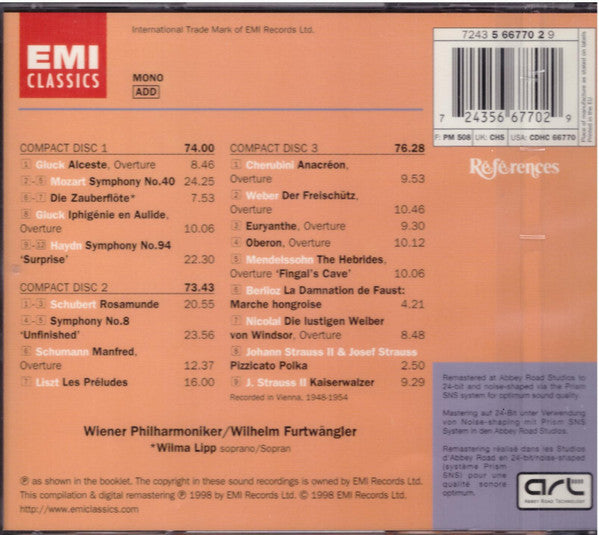 Wilhelm Furtwängler, Wiener Philharmoniker : Wilhelm Furtwängler (3xCD, Comp, Mono, RE, RM)