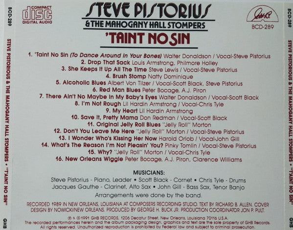 Steve Pistorius & The Mahogany Hall Stompers* : 'Taint No Sin (CD, Album)