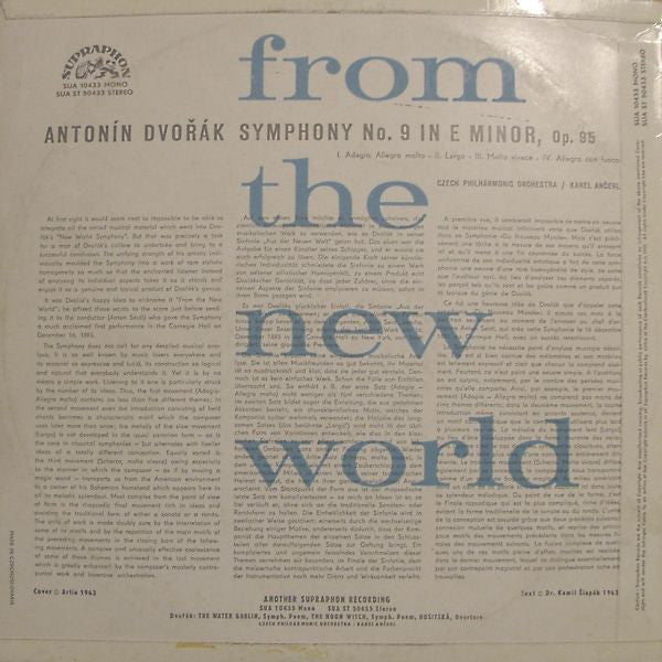 Antonín Dvořák, The Czech Philharmonic Orchestra / Karel Ančerl : From The New World (Symphony No. 9 In E Minor) (LP, Album, Mono, RP)