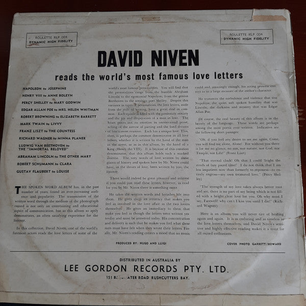 David Niven : Reads "The World's Most Famous Love Letters" (LP, Album)