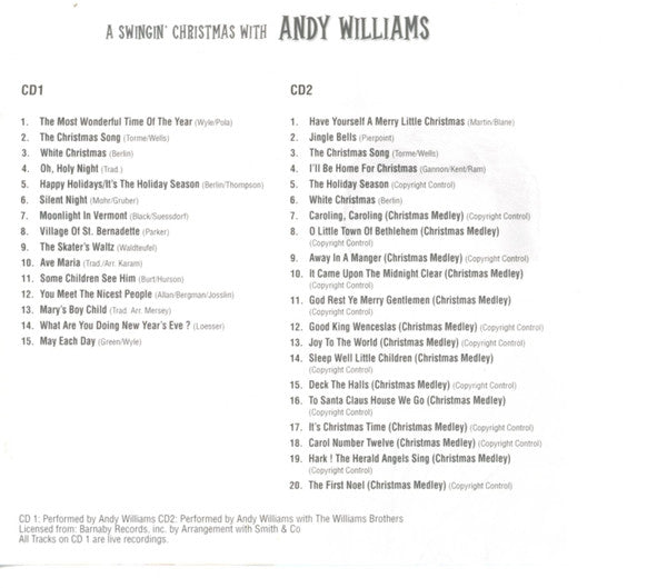 Andy Williams, The Williams Brothers (3) : A Swingin' Christmas With Andy Williams (2xCD, Comp)
