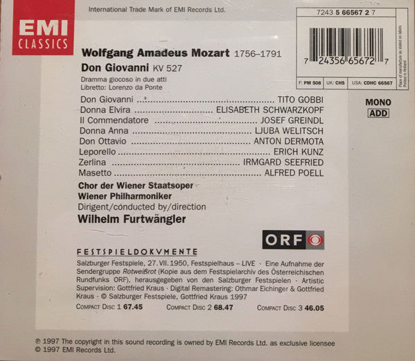 Wolfgang Amadeus Mozart, Wilhelm Furtwängler : Don Giovanni (3xCD, Mono)
