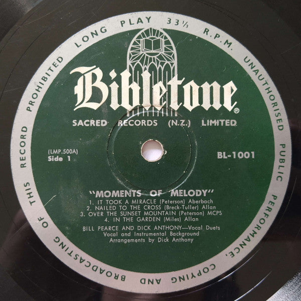 Bill Pearce, Dick Anthony : Moments Of Melody (10", Comp)