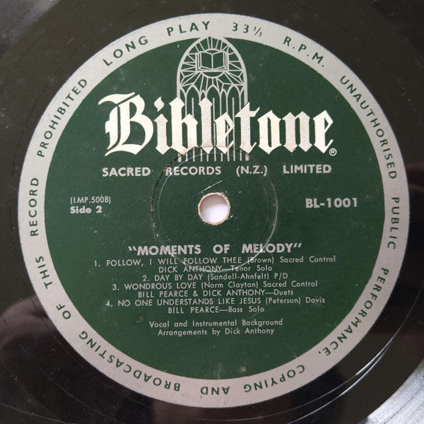 Bill Pearce, Dick Anthony : Moments Of Melody (10", Comp)
