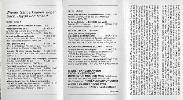 Wiener Sängerknaben* - Bach*, Haydn*, Mozart* : Wiener Sängerknaben Singen Bach, Haydn Und Mozart Singen Bach, Haydn Und Mozart (Cass, Comp, RE, Dol)