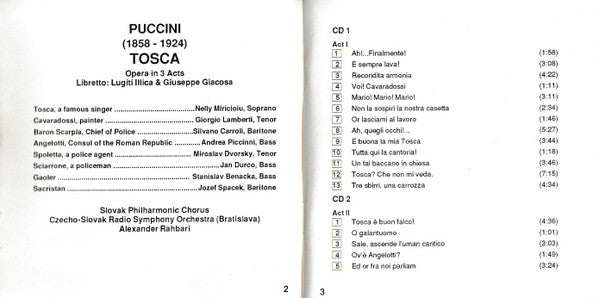 Puccini*, Miricioiu* • Lamberti* • Carroli*, Slovak Philharmonic Chorus, Czecho-Slovak Radio Symphony Orchestra (Bratislava)*, Alexander Rahbari : Tosca (2xCD, Album)