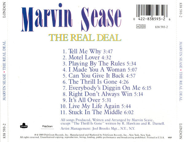 Marvin Sease : The Real Deal (CD, Album, RE)