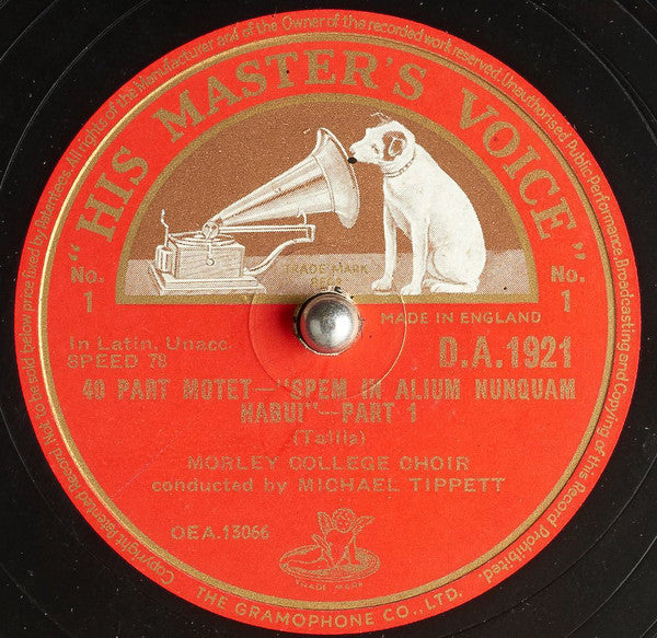 Thomas Tallis, Morley College Choir conducted by  Michael Tippett* : 40 Part Motet -"Spem In Alium Nunquam Habui" (2xShellac, 10")