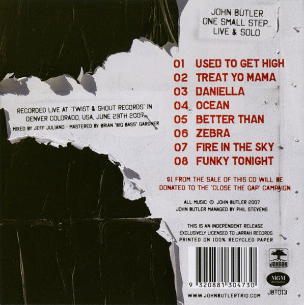 John Butler (2) : One Small Step... Live & Solo (CD, Album, Dig)