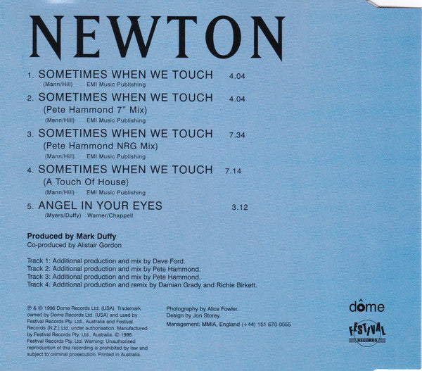 Newton (2) : Sometimes When We Touch (CD, Single)