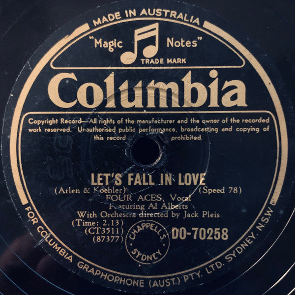 The Four Aces Featuring Al Alberts : Love Is A Many Splendored Thing / Let's Fall In Love (Shellac, 10")