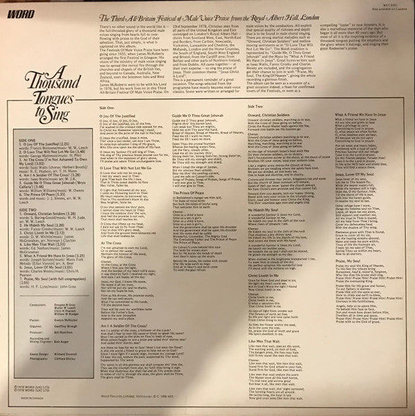 Evelyn McNichol, Geoffrey Brough : Third All-Britain Festival Of Male Voice Praise A Thousand Tongues To Sing (LP, Album)