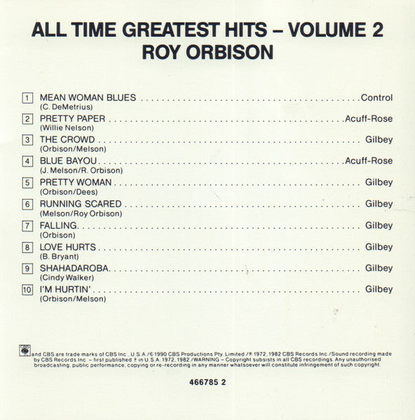 Roy Orbison : The All-Time Greatest Hits Of Roy Orbison Volume 2 (CD, Comp)