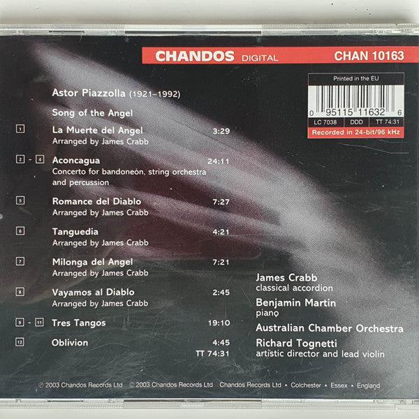 Piazzolla*, James Crabb, Australian Chamber Orchestra, Richard Tognetti : Song Of The Angel (CD, Album)