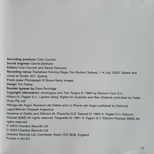 Piazzolla*, James Crabb, Australian Chamber Orchestra, Richard Tognetti : Song Of The Angel (CD, Album)