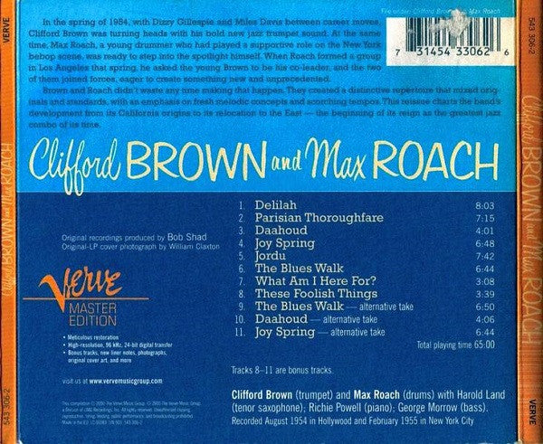 Clifford Brown And Max Roach : Clifford Brown And Max Roach (CD, Album, RE, RM, Dig)