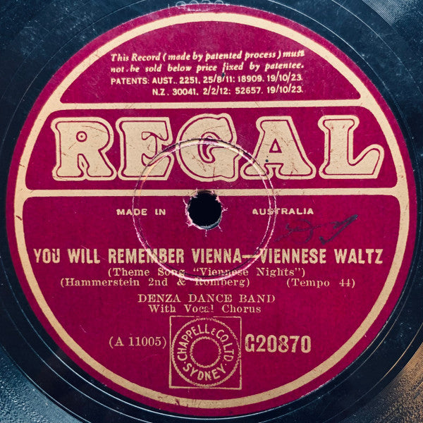 Denza Dance Band* : I Bring A Love Song / You Will Remember Vienna (Shellac, 10")