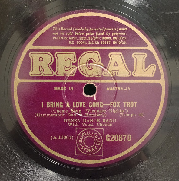Denza Dance Band* : I Bring A Love Song / You Will Remember Vienna (Shellac, 10")