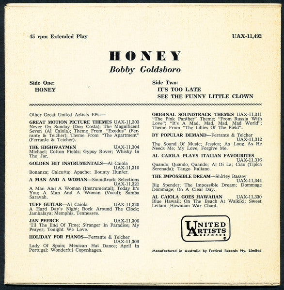 Bobby Goldsboro : Honey (7", EP, Mono, RE)