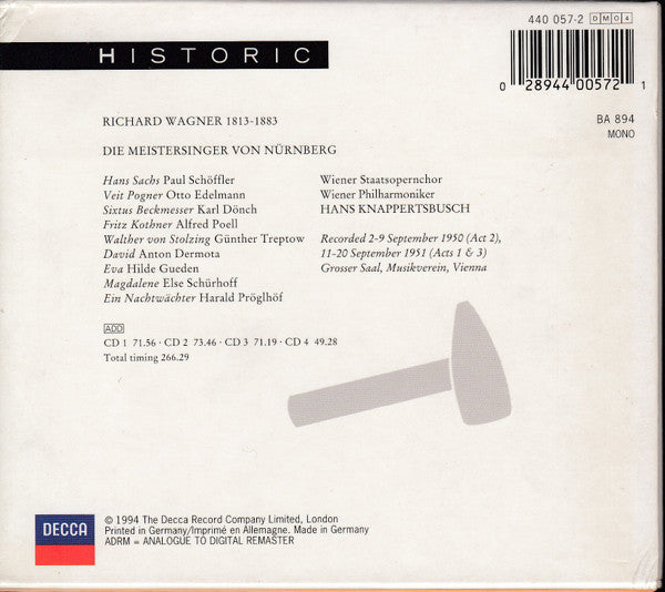 Wagner*, Paul Schöffler, Treptow*, Dermota*, Gueden*, Edelmann*, Dönch*, Wiener Philharmoniker, Knappertsbusch* : Die Meistersinger von Nürnberg (4xCD, Mono, RM)