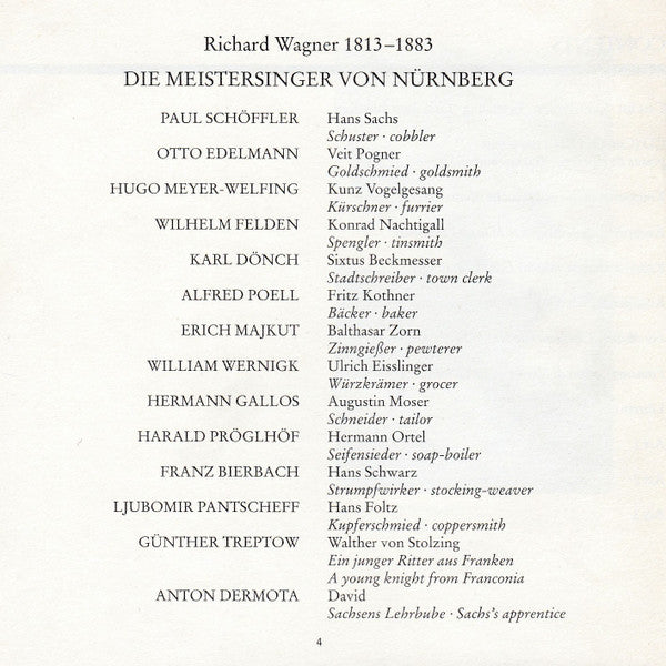 Wagner*, Paul Schöffler, Treptow*, Dermota*, Gueden*, Edelmann*, Dönch*, Wiener Philharmoniker, Knappertsbusch* : Die Meistersinger von Nürnberg (4xCD, Mono, RM)