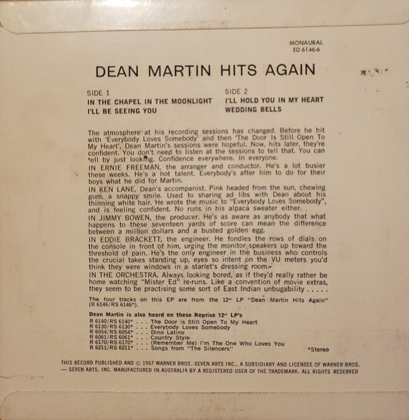 Dean Martin : Hits Again (7", Single)