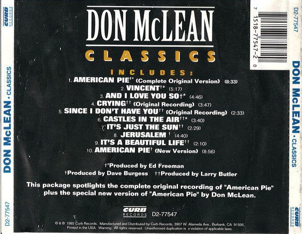 Don McLean : Classics (CD, Comp, RP)
