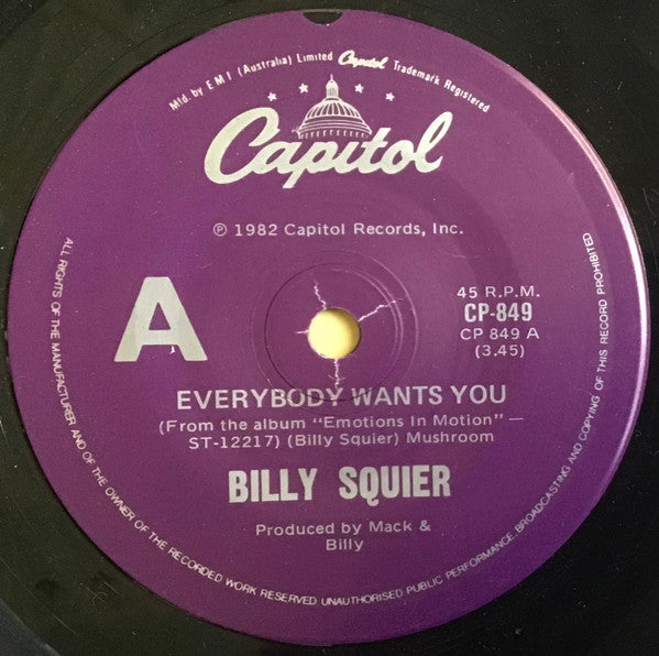 Billy Squier : Everybody Wants You (7", Single)