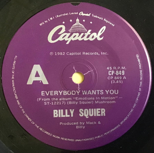 Billy Squier : Everybody Wants You (7", Single)