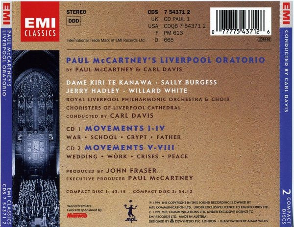 Paul McCartney, Royal Liverpool Philharmonic Orchestra, Royal Liverpool Philharmonic Choir, Choristers of Liverpool Cathedral, Carl Davis (5), Dame Kiri Te Kanawa*, Sally Burgess, Jerry Hadley, Jeremy Budd : Liverpool Oratorio (2xCD, Album)