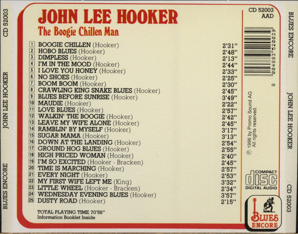 John Lee Hooker : The Boogie Chillen Man (CD, Comp, RE)