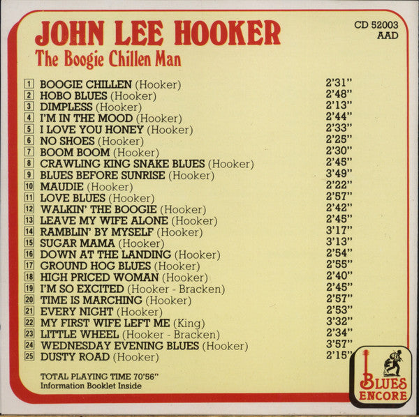 John Lee Hooker : The Boogie Chillen Man (CD, Comp, RE)