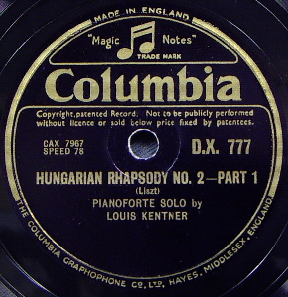 Louis Kentner : Hungarian Rhapsody No.2 (Shellac, 12")