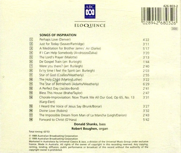 Donald Shanks, Robert Boughen : Songs Of Inspiration (CD, Album)