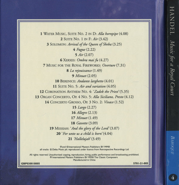Georg Friedrich Händel : Music For A Royal Court (CD, Comp, Har)