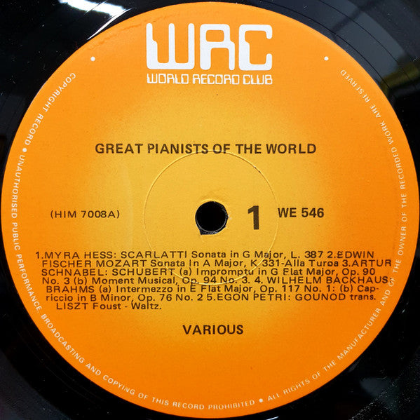 Various : Great Pianists Of The World (LP, Comp, Club)
