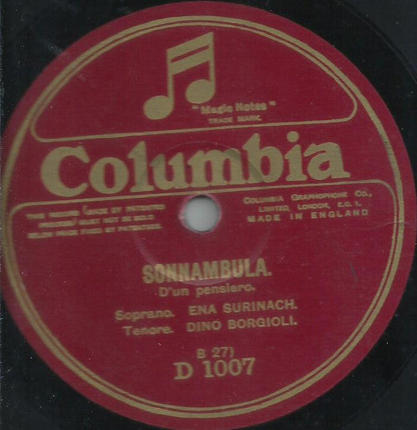 Ena Surinach, Dino Borgioli : Sonnambula - Son Gelosa / Sonnambula - D'un Pensiero (Shellac, 10")